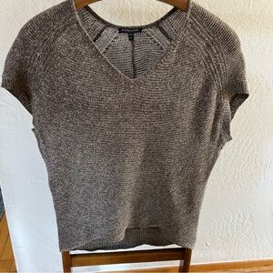 Eileen Fisher Linen Open Knit Sweater Petite Small Brown Dolman V Neck Top